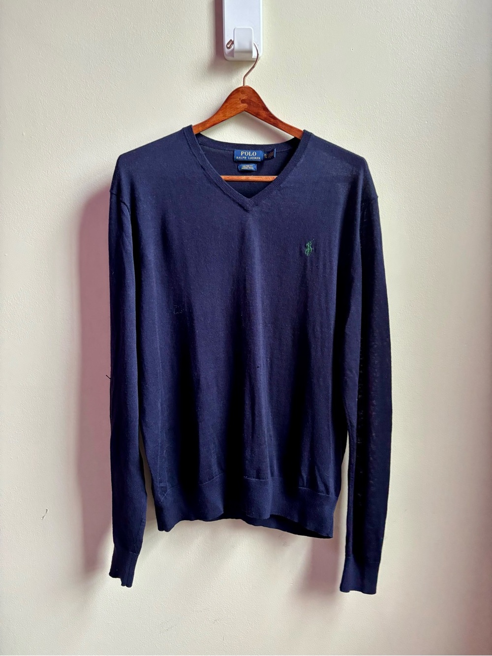 Polo Ralph Lauren merino wool v neck sweater custom fit summer weight XL